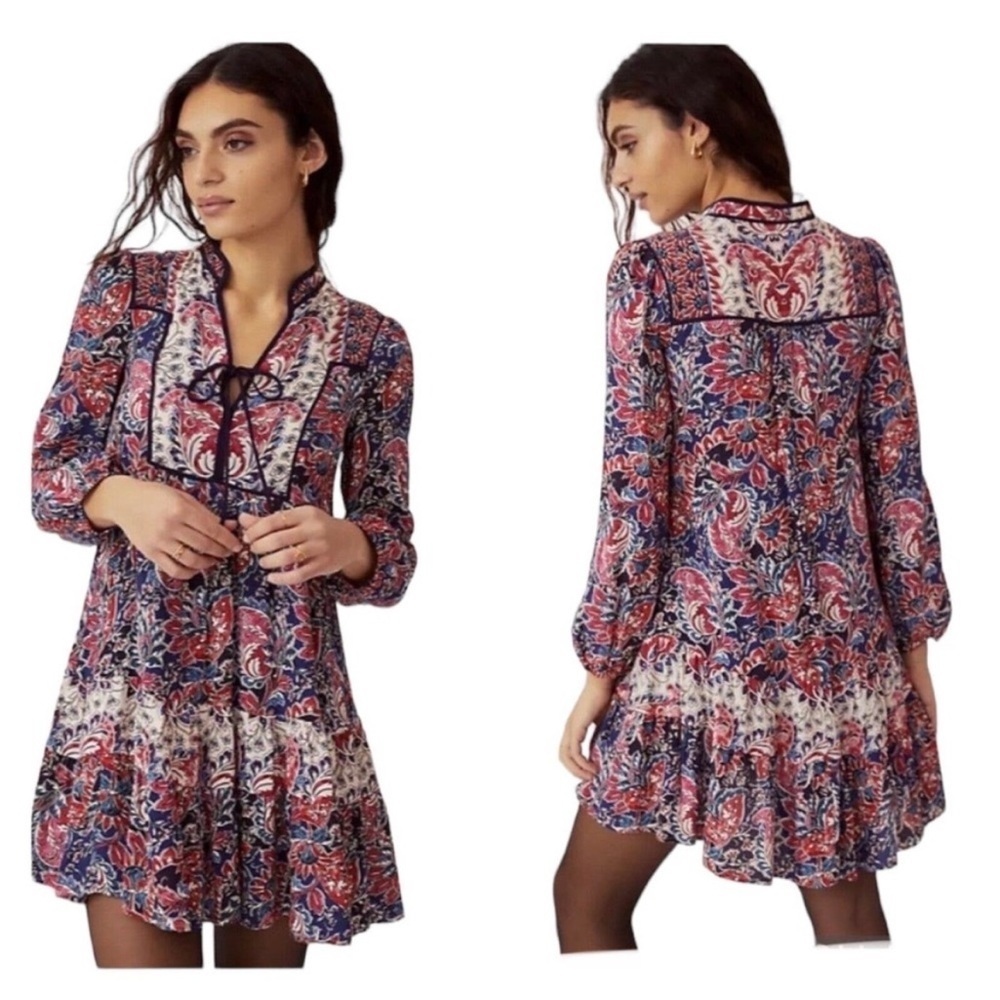 ANTHROPOLOGIE | Spliced Tunic Dress Long‎ Sleeve Boho Sz S NWOT